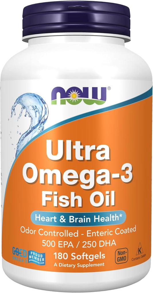 Now Foods, Ultra Omega-3, Fish Oil, Supports Heart & Brain Health ,Molecularly Distilled and Enteric Coated 180 Servings